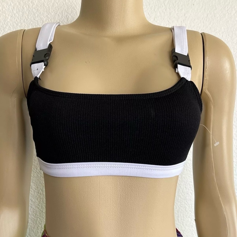 Love And Other Things Women Black Swim Wear Top  White Hem Adjustable Strap Sz 8